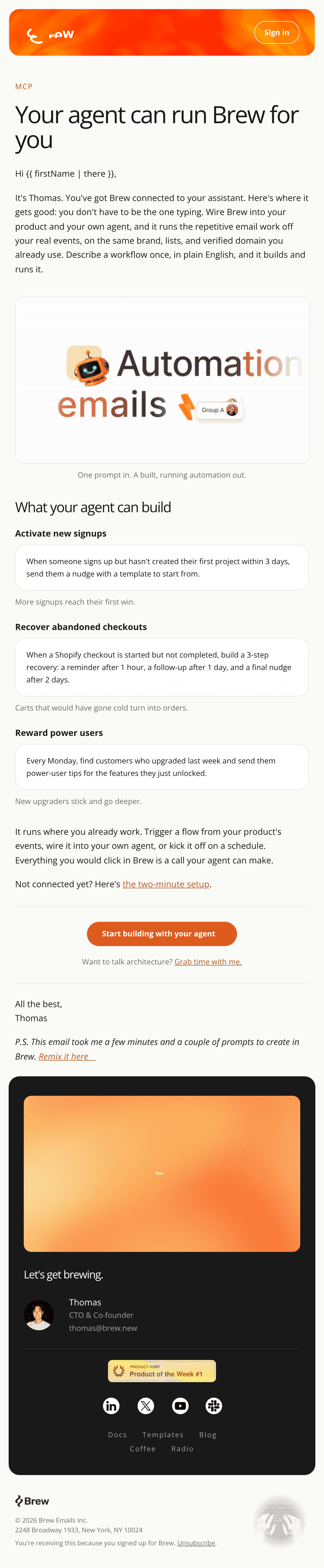 Run Brew from your codebase (or Claude) email design