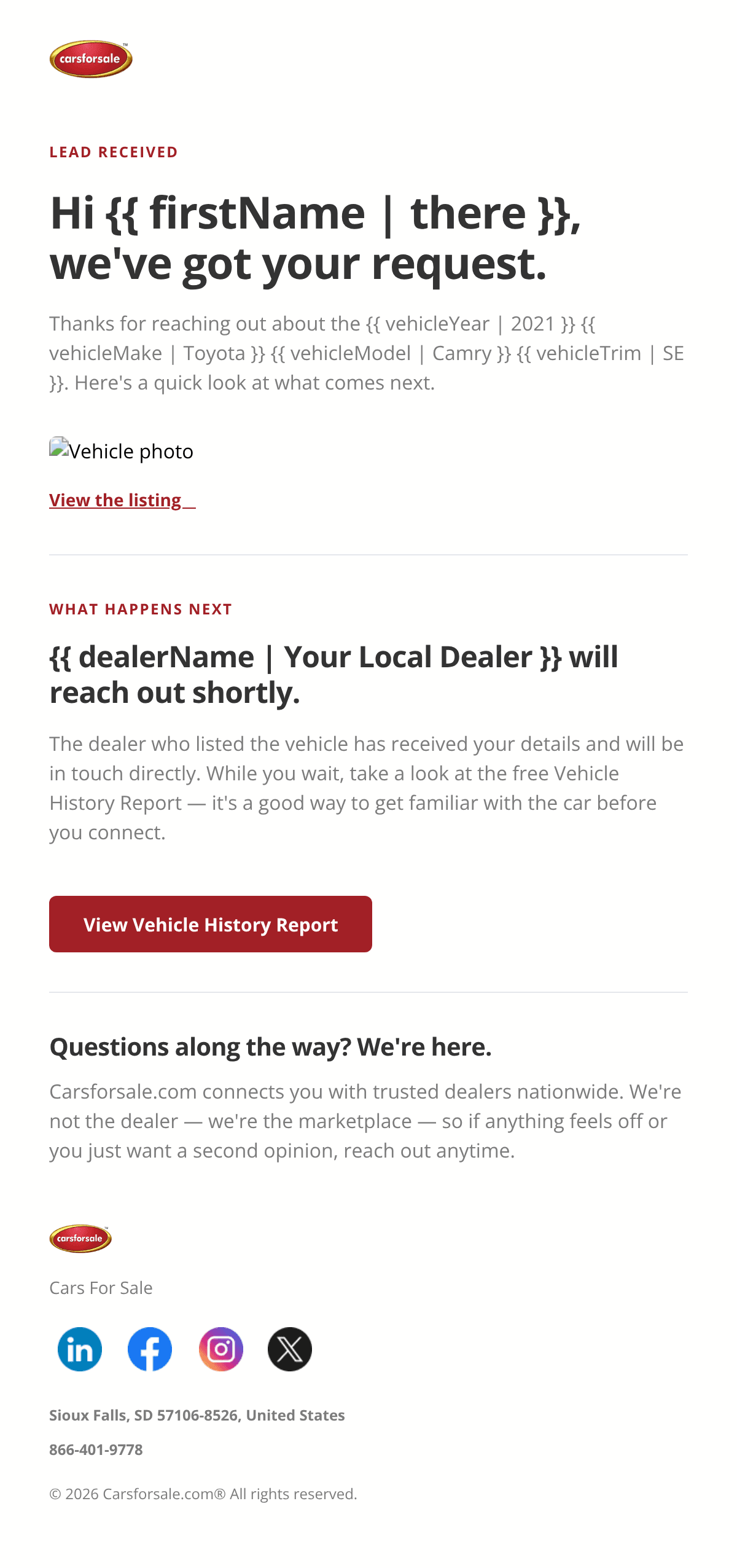 Lead Confirmation email design
