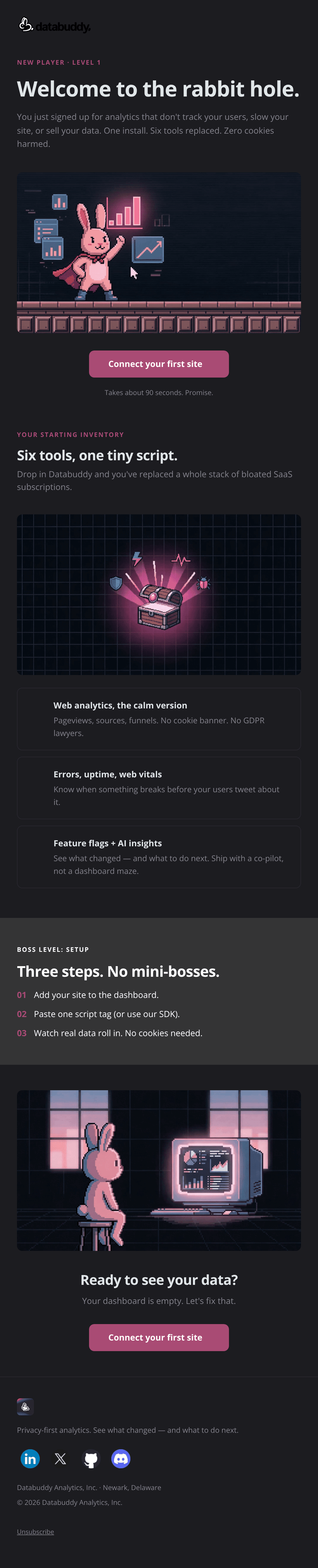 Pixel Rabbit Welcome email design