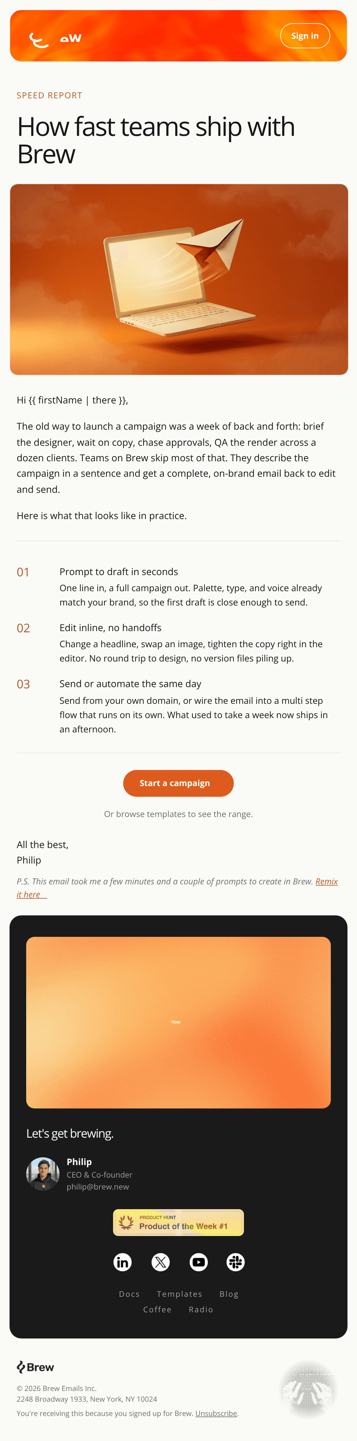 How fast teams ship with Brew email design