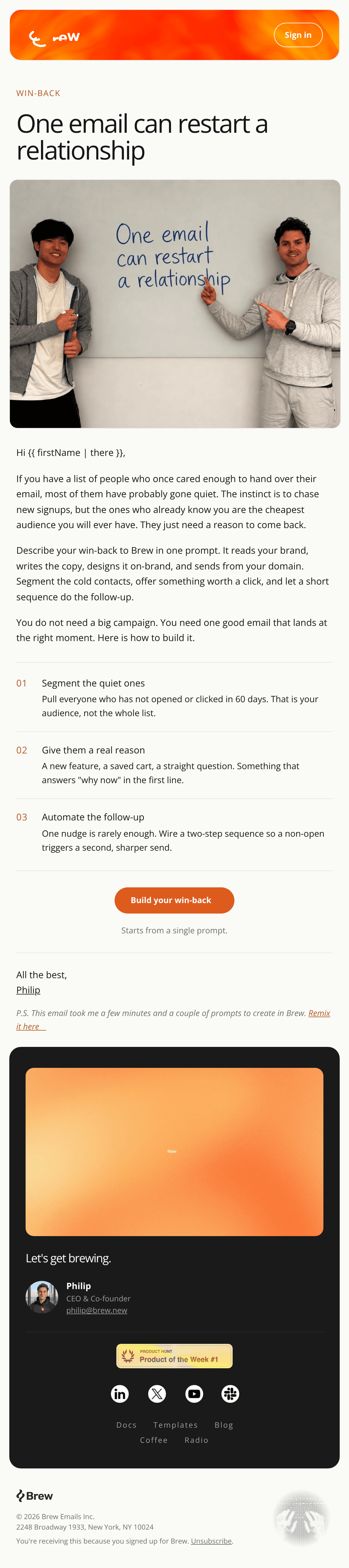 One email can restart a relationship email design