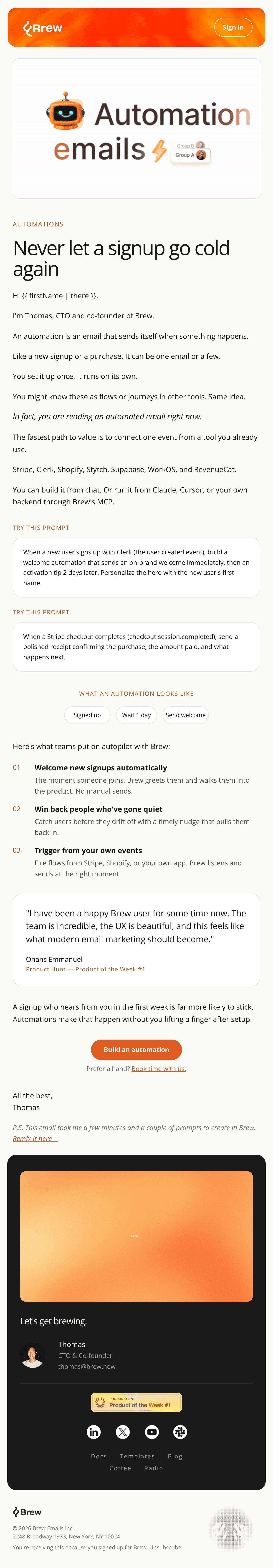 WELCOME SERIES STEP 5 — AUTOMATIONS (from Thomas). REDESIGN with richer, varied techniques so it looks clearly different email design